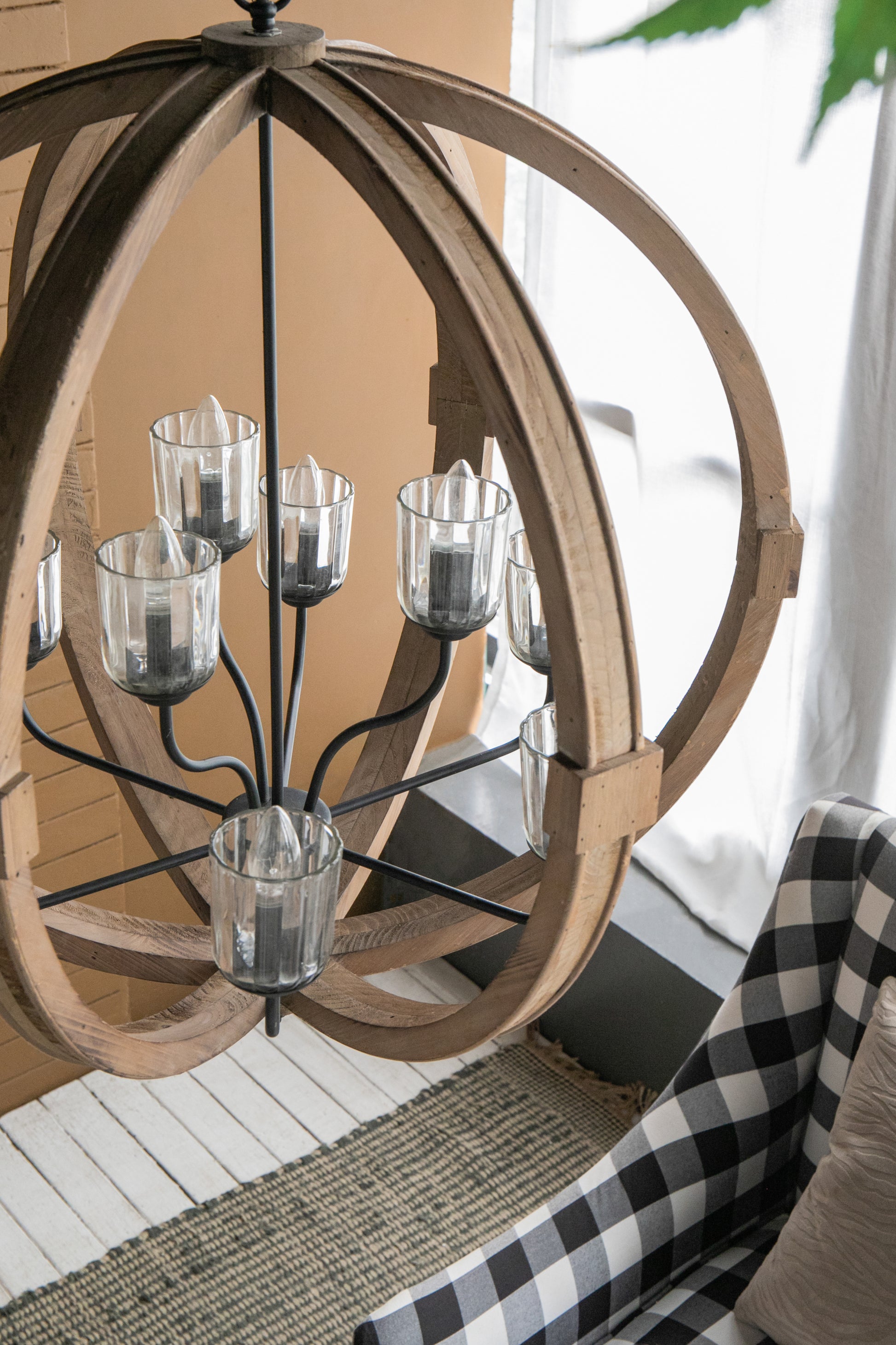9 Light Globe Chandelier, Wood Chandelier Hanging Light Fixture With Adjustable Chain For Kitchen Dining Room Foyer Entryway, Bulb Not Included Brown Wood