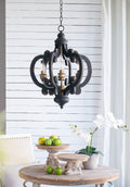 French Country Wood Chandelier, 6 Light Farmhouse Pendant Light Fixture With 28