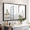 36X30Inch Glossy Black Bathroom Mirrors For Wall Rectangle Vanity Mirror Corner Hangs Farmhouse Mirror Modern Metal Framed Rectangular Mirror, Decorative Square Corner Mirror Horizontal & Vertical Black American Design Aluminum