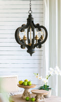 French Country Wood Chandelier, 6 Light Farmhouse Pendant Light Fixture With 28