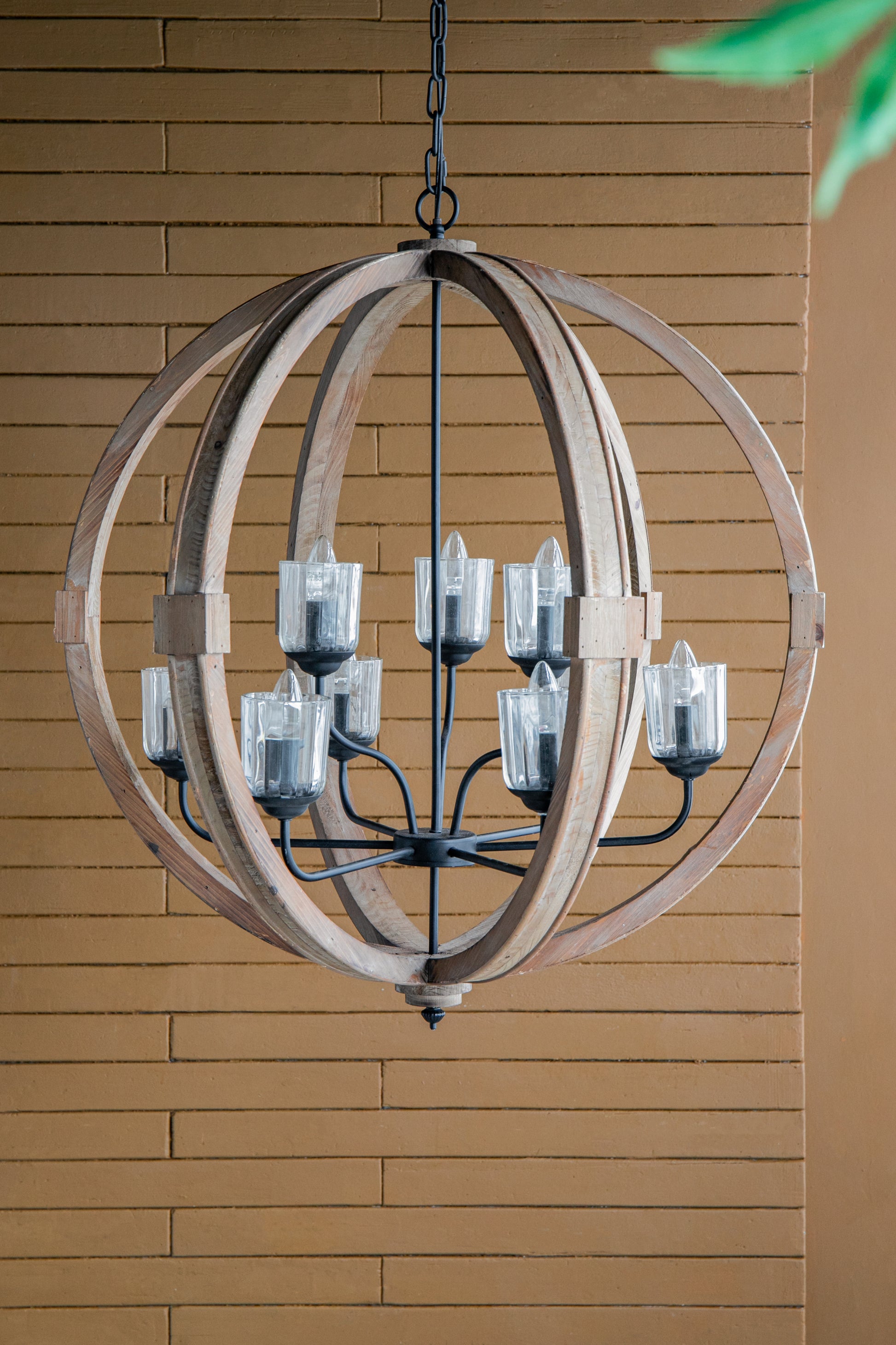 9 Light Globe Chandelier, Wood Chandelier Hanging Light Fixture With Adjustable Chain For Kitchen Dining Room Foyer Entryway, Bulb Not Included Brown Wood