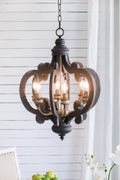 French Country Wood Chandelier, 6 Light Farmhouse Pendant Light Fixture With 28