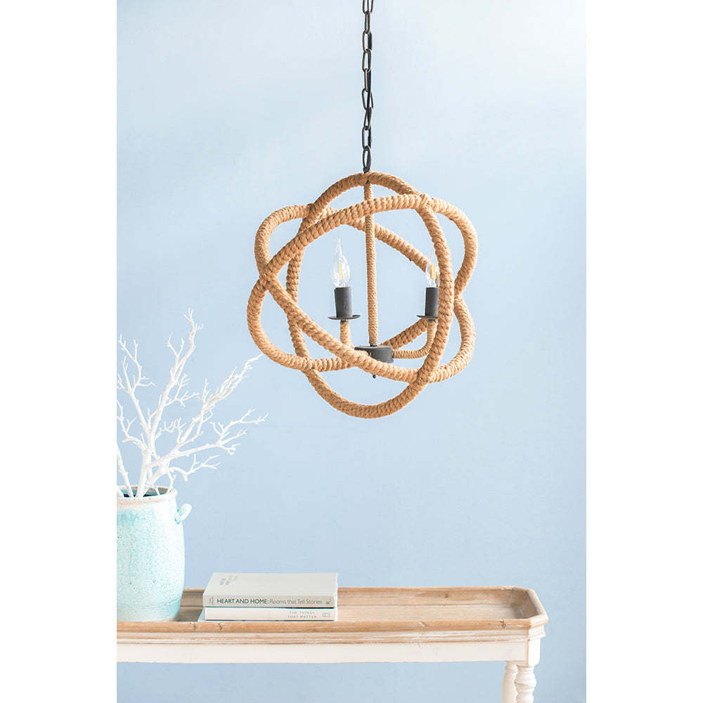 3 Light Farmhouse Chandelier, Rope Chandelier Globe Hanging Light Fixture With With Adjustable Chain For Kitchen Dining Room Foyer Entryway, Bulb Not Included Beige Brown Jute