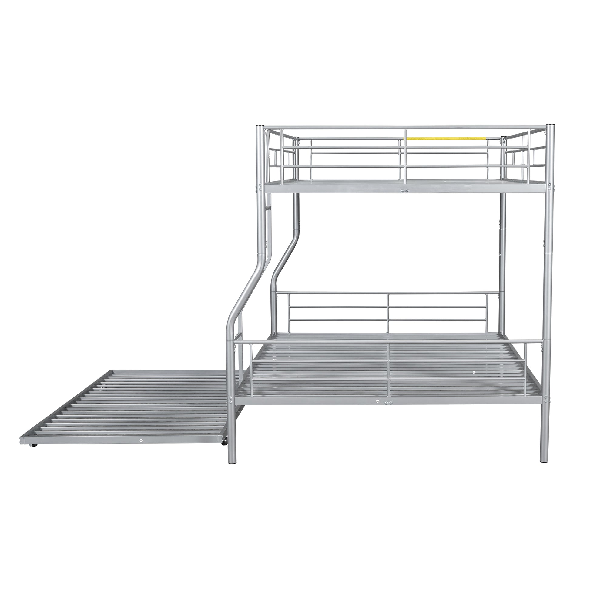 Full Xl Over Queen Metal Bunk Bed With Trundle, Silver Full Xl Silver Iron