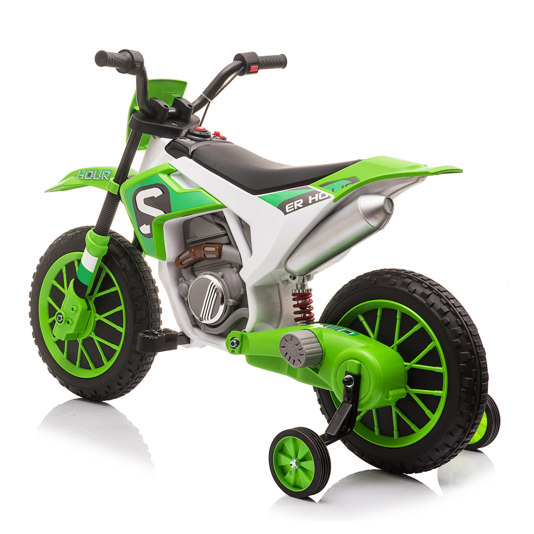 12V Kids Ride On Toy Motorcycle, Electric Motor Toy Bike With Training Wheels For Kids 3 6, Green Green Polypropylene