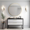 Gold 42 Inch Metal Round Bathroom Mirror Gold Classic Mdf Glass Aluminium Alloy