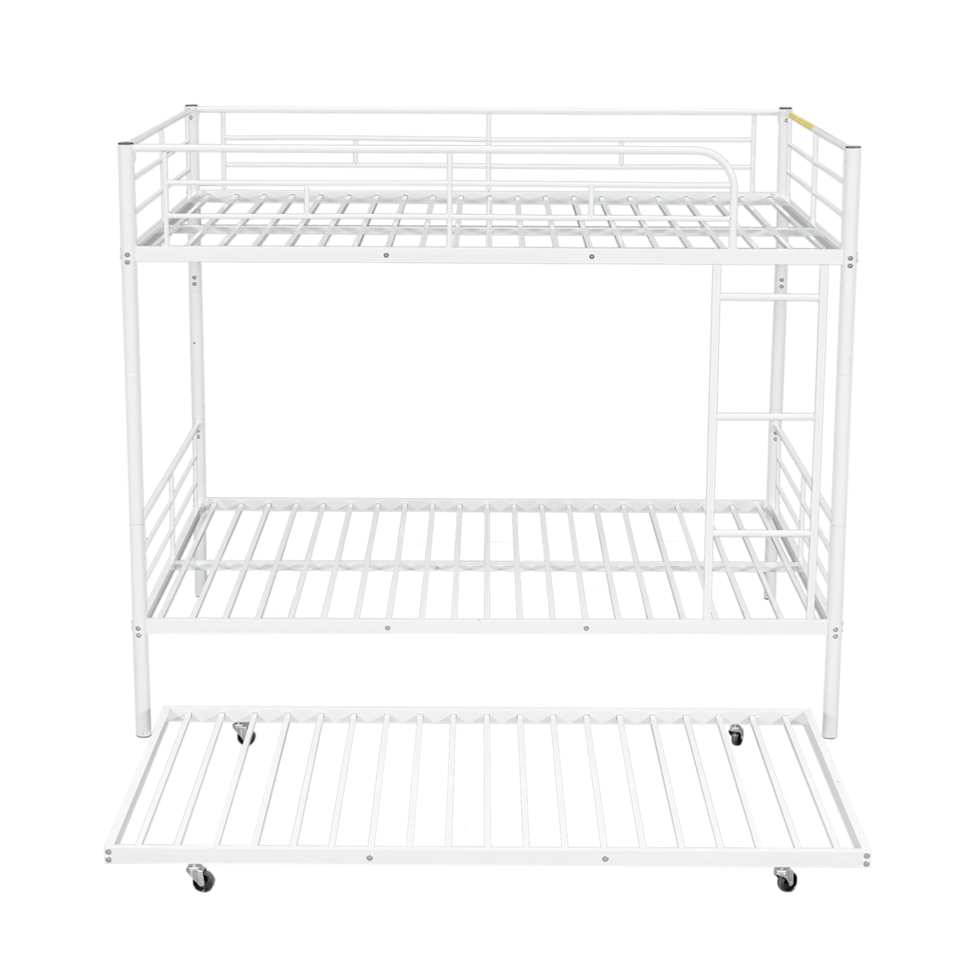 Full Over Full Metal Bunk Bed With Trundle, White White Iron