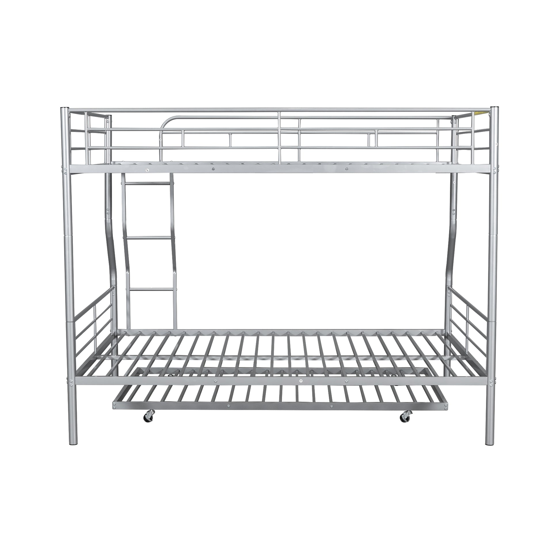 Full Xl Over Queen Metal Bunk Bed With Trundle, Silver Full Xl Silver Iron