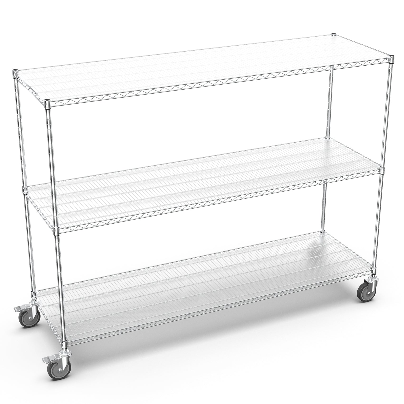 3 Tier Standing Shelf Units, 3000 Lbs Nsf Height Adjustable Metal Garage Storage Shelves With Wheels, Heavy Duty Storage Rack Metal Shelves Black 3T 2472 Chrome Chrome Iron Plastic