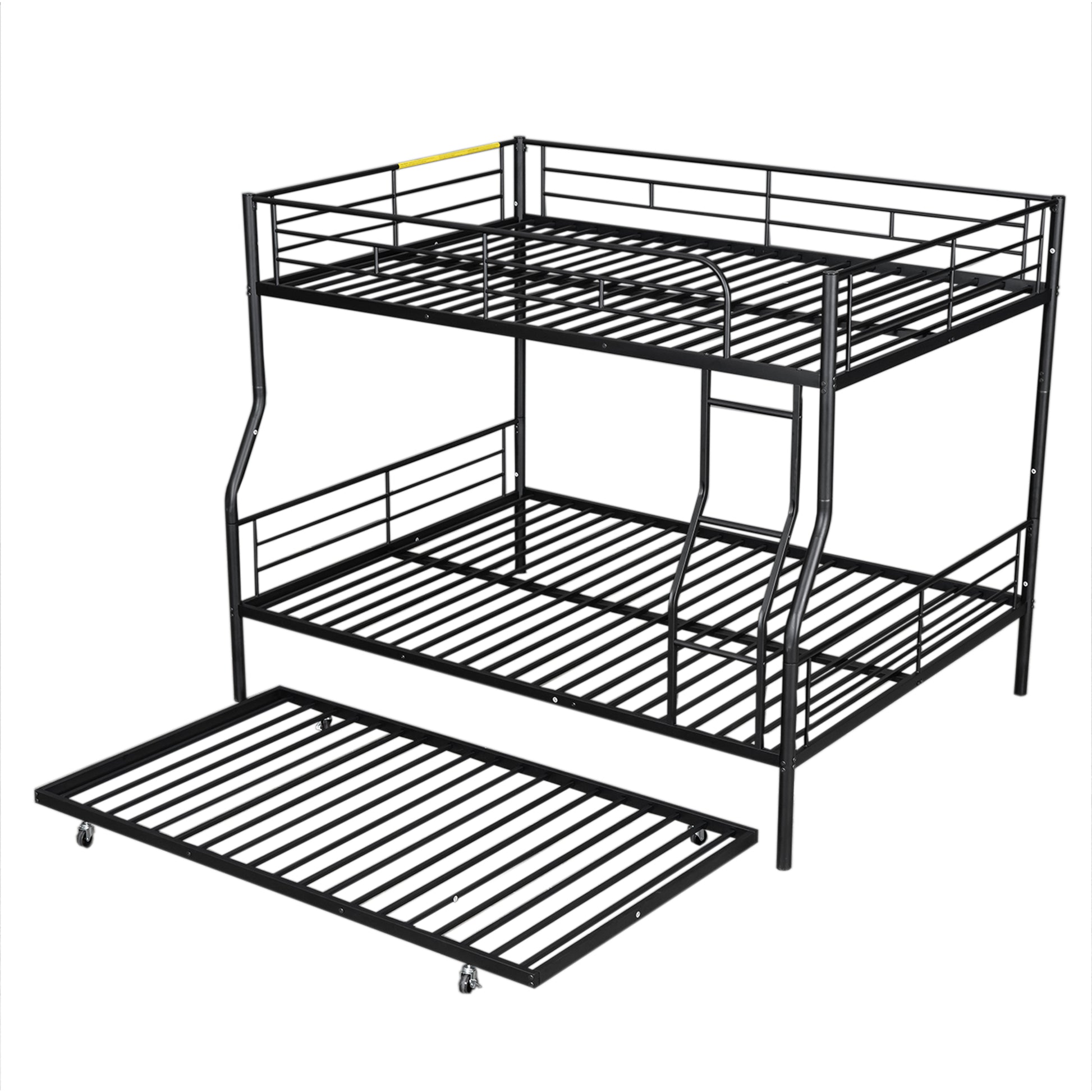 Full Xl Over Queen Metal Bunk Bed With Trundle, Black Full Xl Black Iron