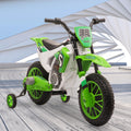 12V Kids Ride On Toy Motorcycle, Electric Motor Toy Bike With Training Wheels For Kids 3 6, Green Green Polypropylene