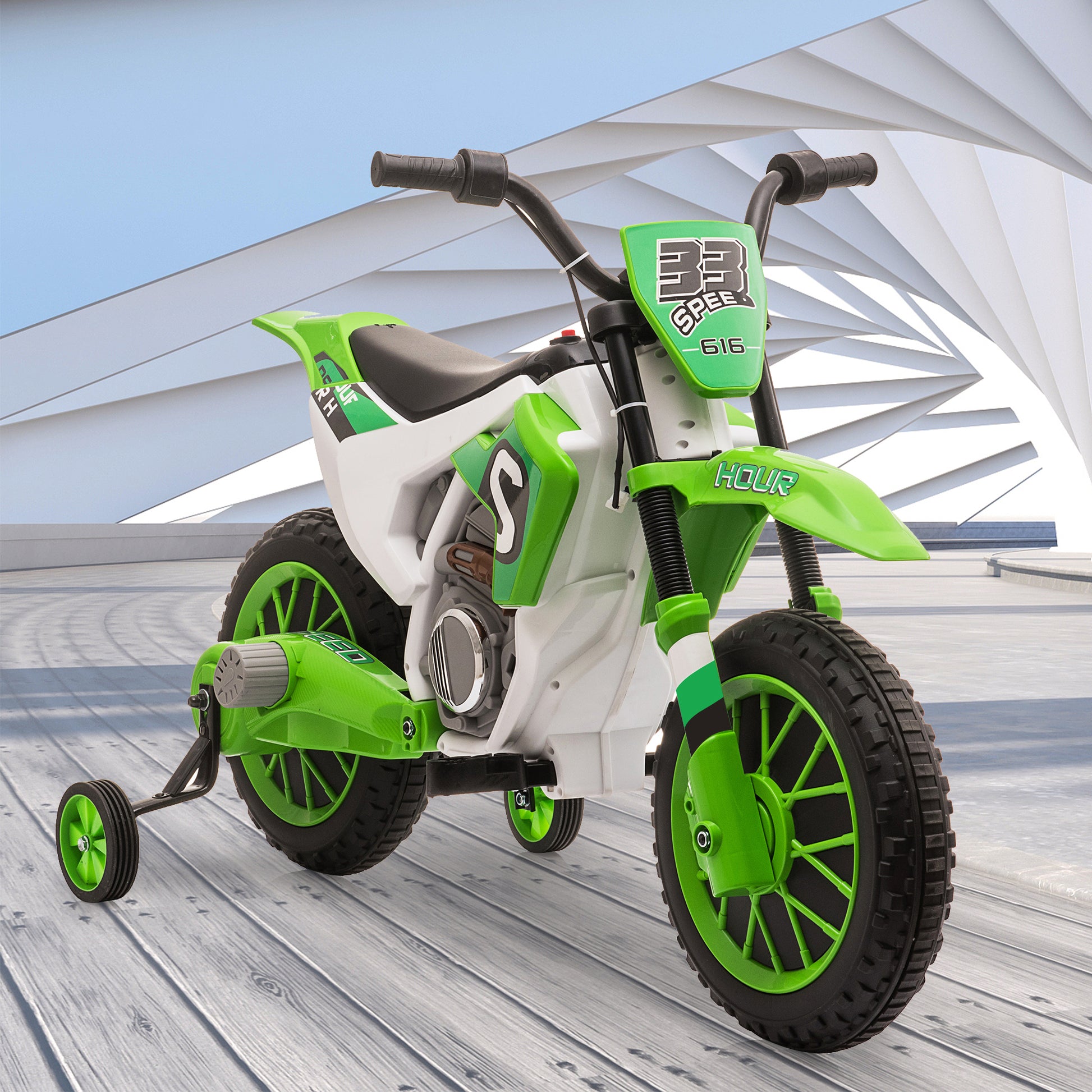 12V Kids Ride On Toy Motorcycle, Electric Motor Toy Bike With Training Wheels For Kids 3 6, Green Green Polypropylene