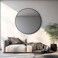 Black 42 Inch Metal Round Bathroom Mirror Black Classic Mdf Glass Aluminium Alloy