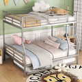 Full Xl Over Queen Metal Bunk Bed With Trundle, Silver Full Xl Silver Iron