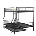 Full Xl Over Queen Metal Bunk Bed With Trundle, Black Full Xl Black Iron