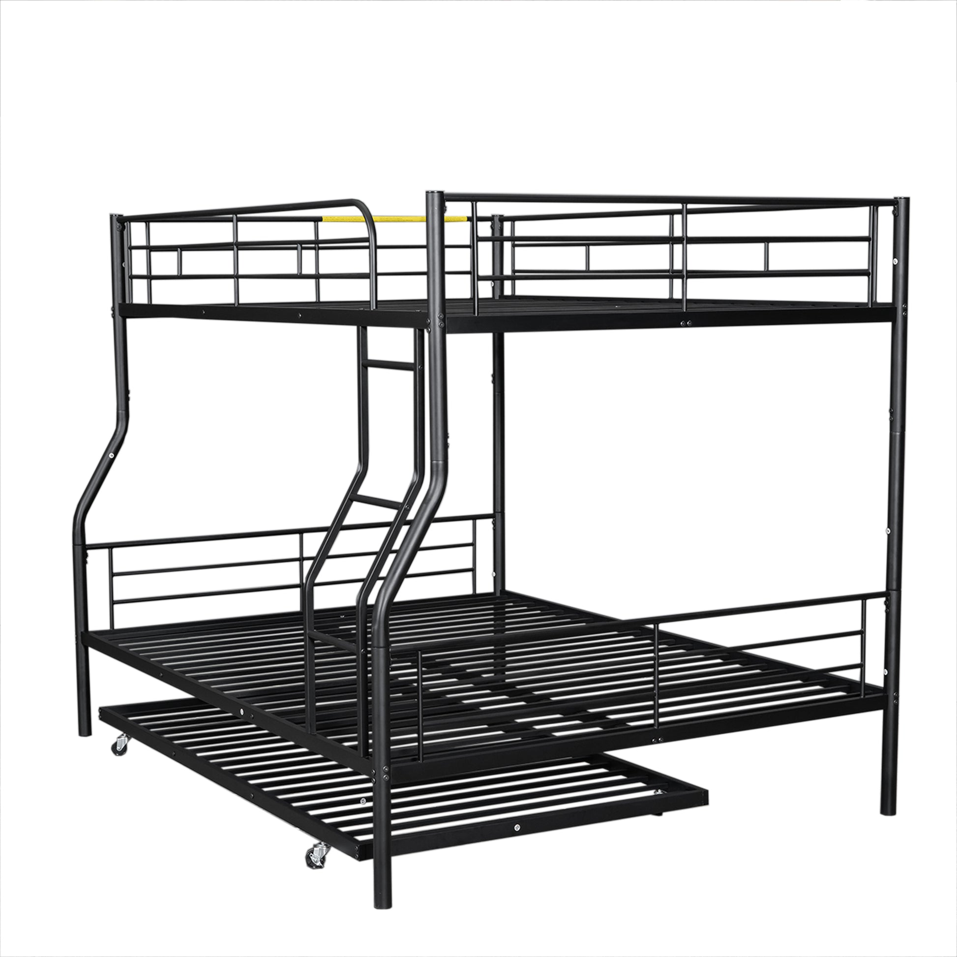 Full Xl Over Queen Metal Bunk Bed With Trundle, Black Full Xl Black Iron