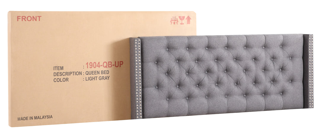 Elegant Transitional Queen Bed In Gray Queen Gray Foam Fabric
