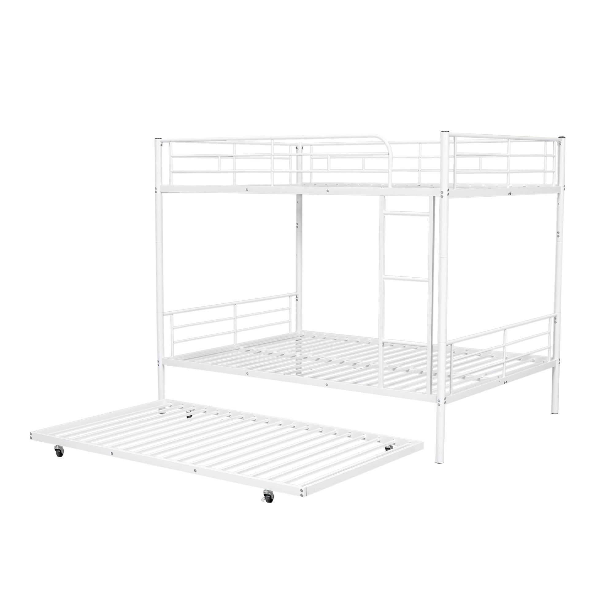 Full Over Full Metal Bunk Bed With Trundle, White White Iron