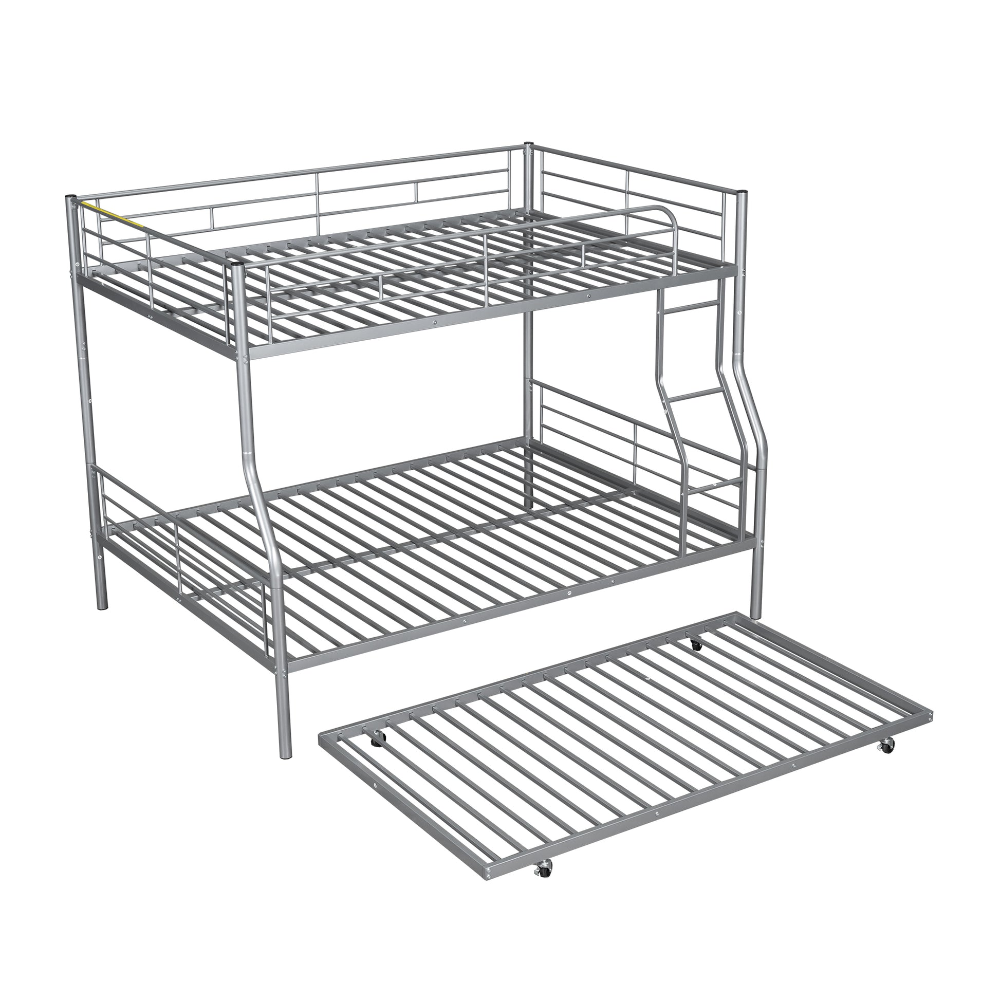 Full Xl Over Queen Metal Bunk Bed With Trundle, Silver Full Xl Silver Iron