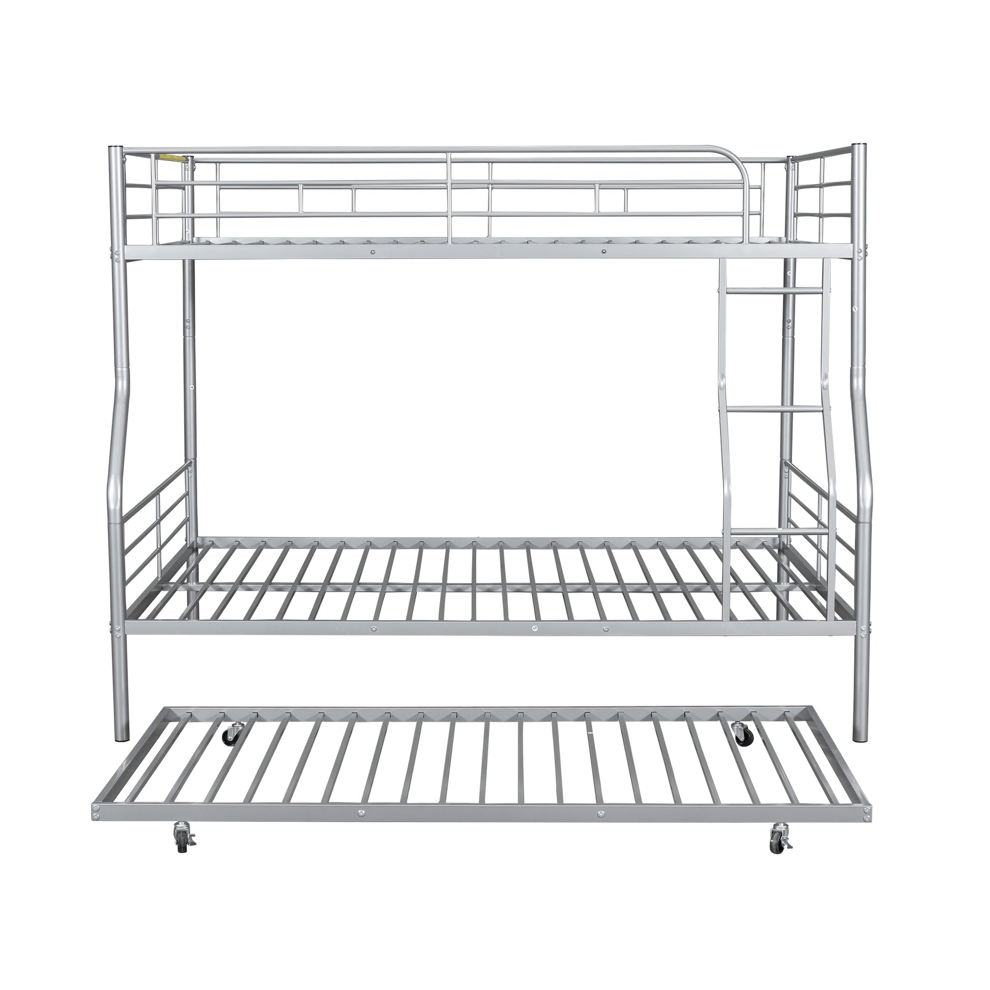 Full Xl Over Queen Metal Bunk Bed With Trundle, Silver Full Xl Silver Iron