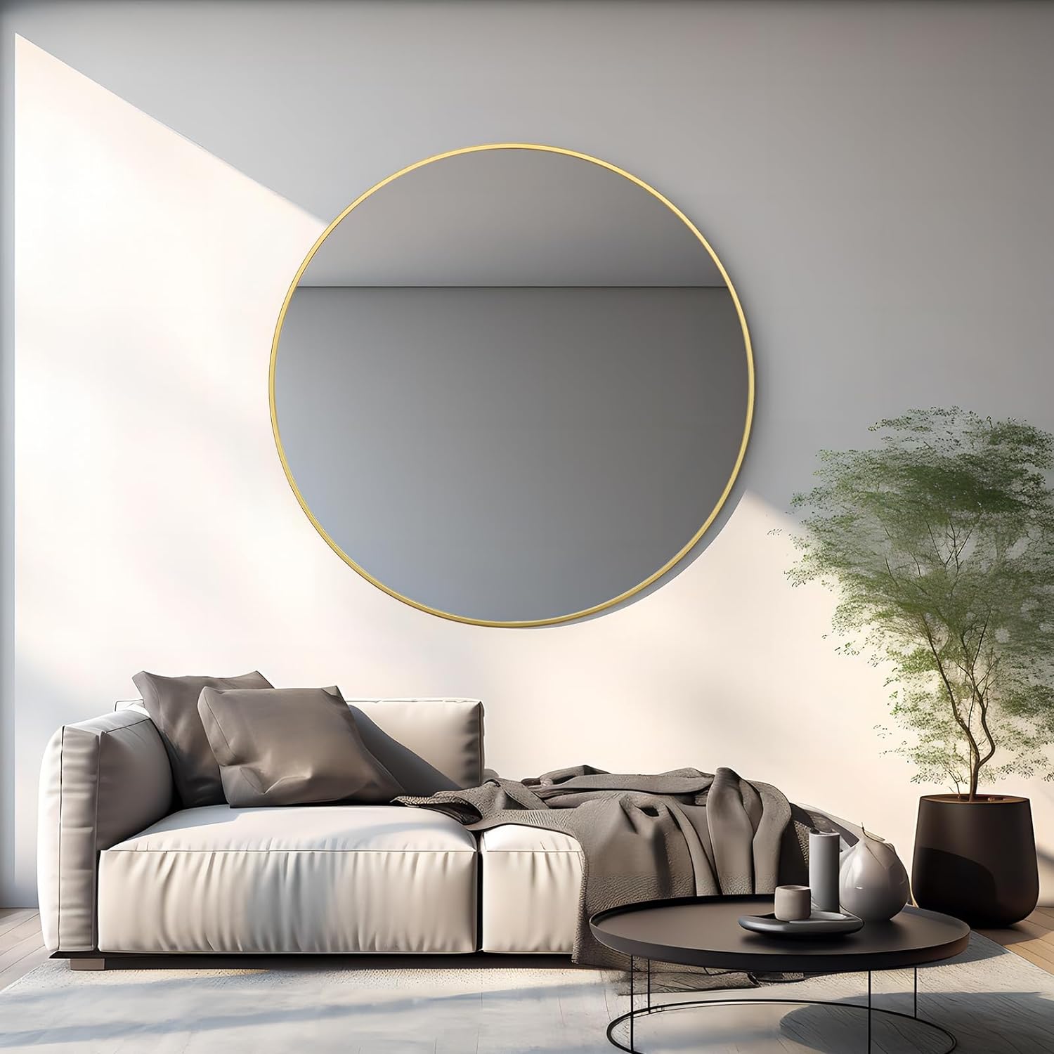 Gold 42 Inch Metal Round Bathroom Mirror Gold Classic Mdf Glass Aluminium Alloy