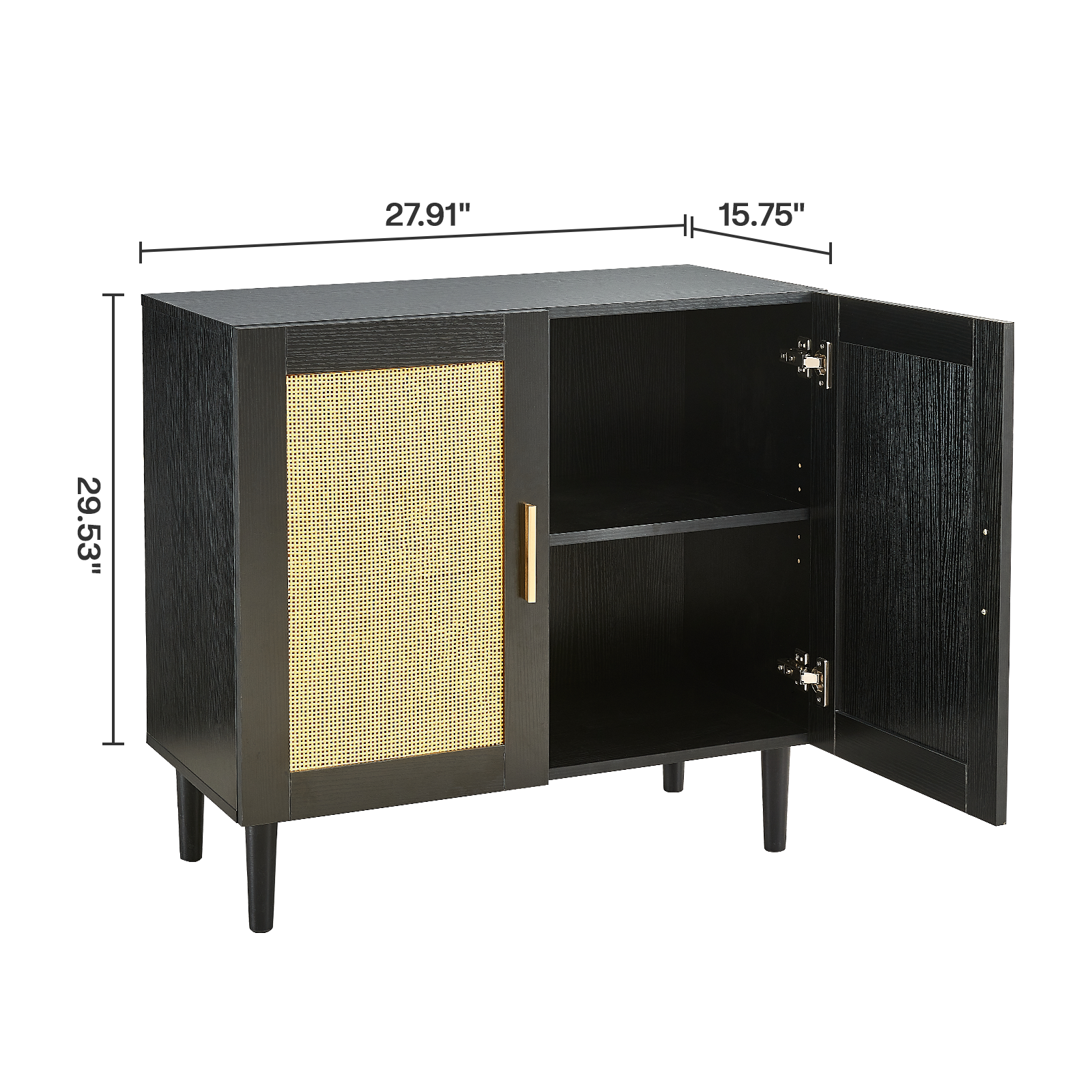 Side Panel Buffet Cabinet With Natural Rattan Door, Rattan Storage Cabinet With Adjustable Shelves, Side Panel And Buffet With Storage Space, Modern Console Cabinet In Bedroom And Living Room Black Modern Particle Board