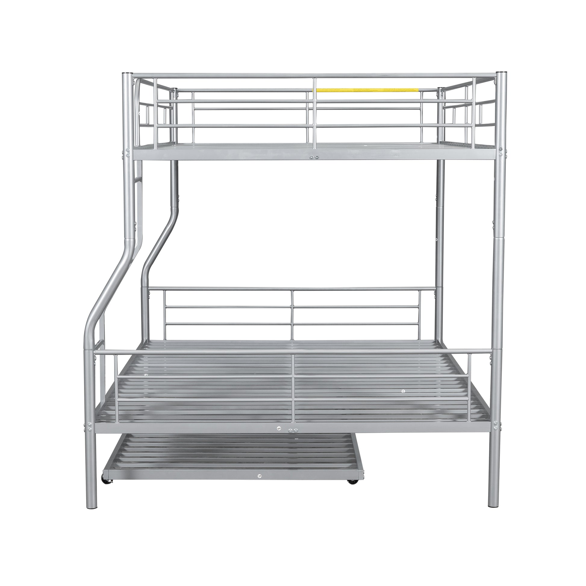 Full Xl Over Queen Metal Bunk Bed With Trundle, Silver Full Xl Silver Iron