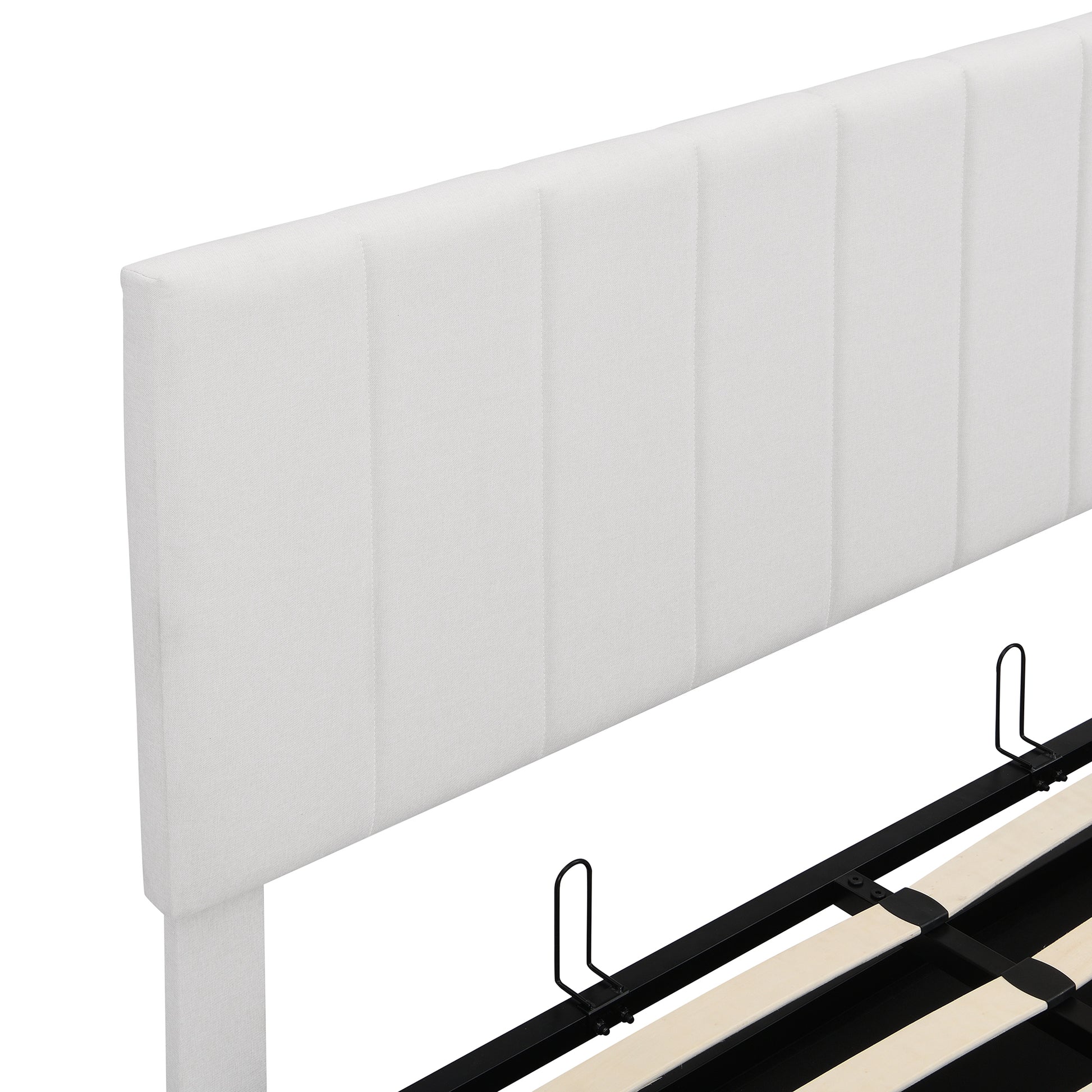 Full Size Upholstered Platform Bed With A Hydraulic Storage System White White Upholstered