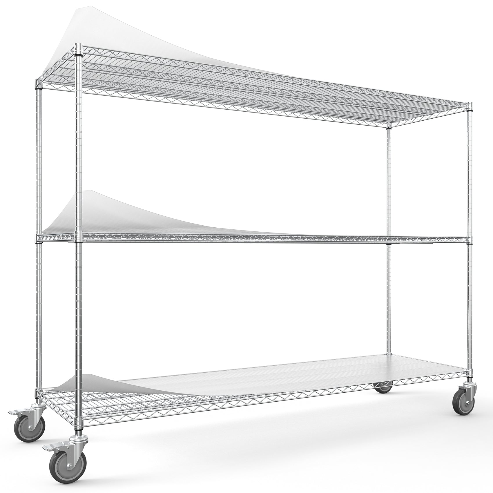 3 Tier Standing Shelf Units, 3000 Lbs Nsf Height Adjustable Metal Garage Storage Shelves With Wheels, Heavy Duty Storage Rack Metal Shelves Black 3T 2472 Chrome Chrome Iron Plastic