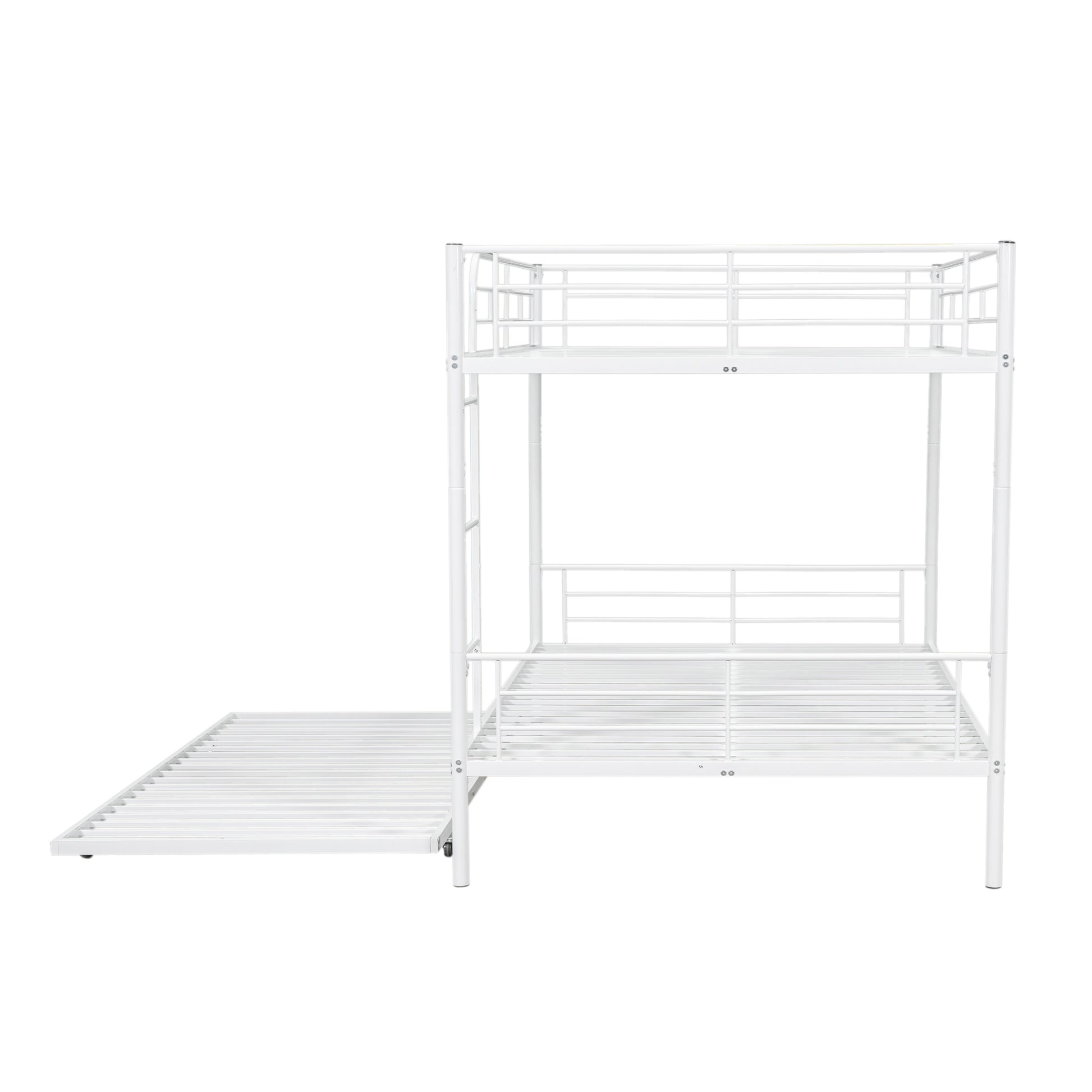 Full Over Full Metal Bunk Bed With Trundle, White White Iron