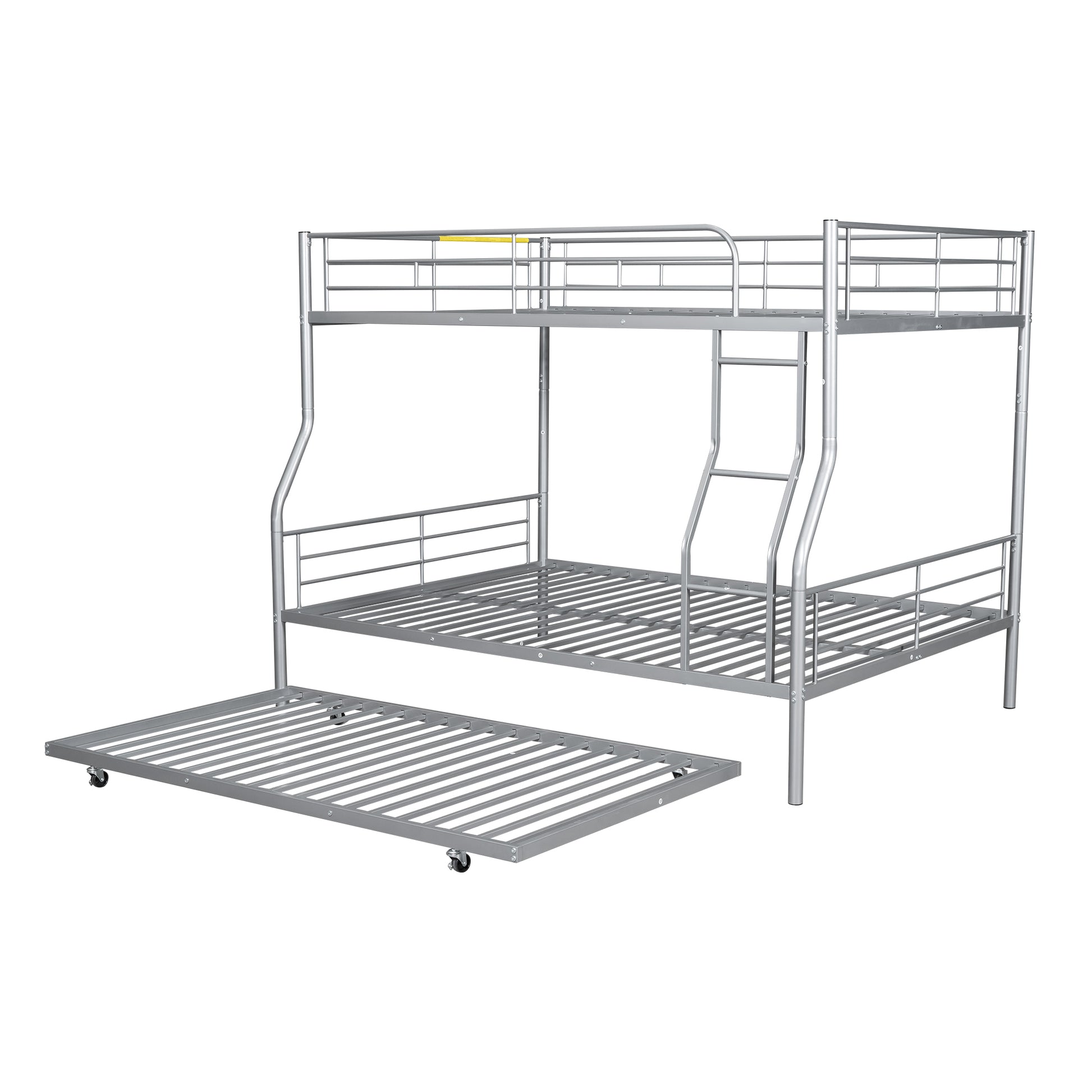 Full Xl Over Queen Metal Bunk Bed With Trundle, Silver Full Xl Silver Iron