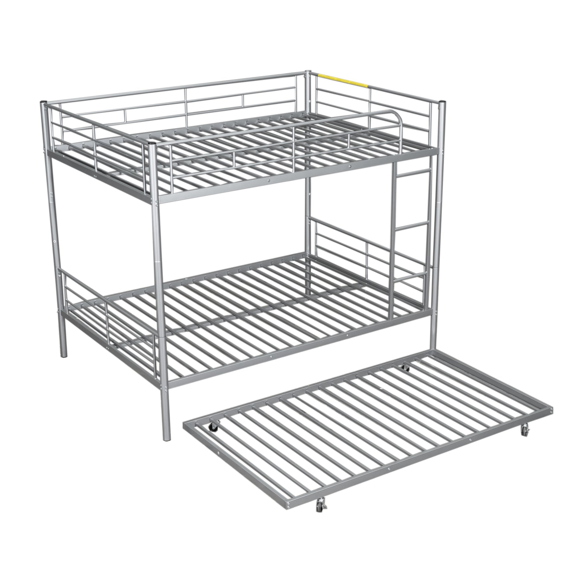 Full Over Full Metal Bunk Bed With Trundle, Silver Silver Iron