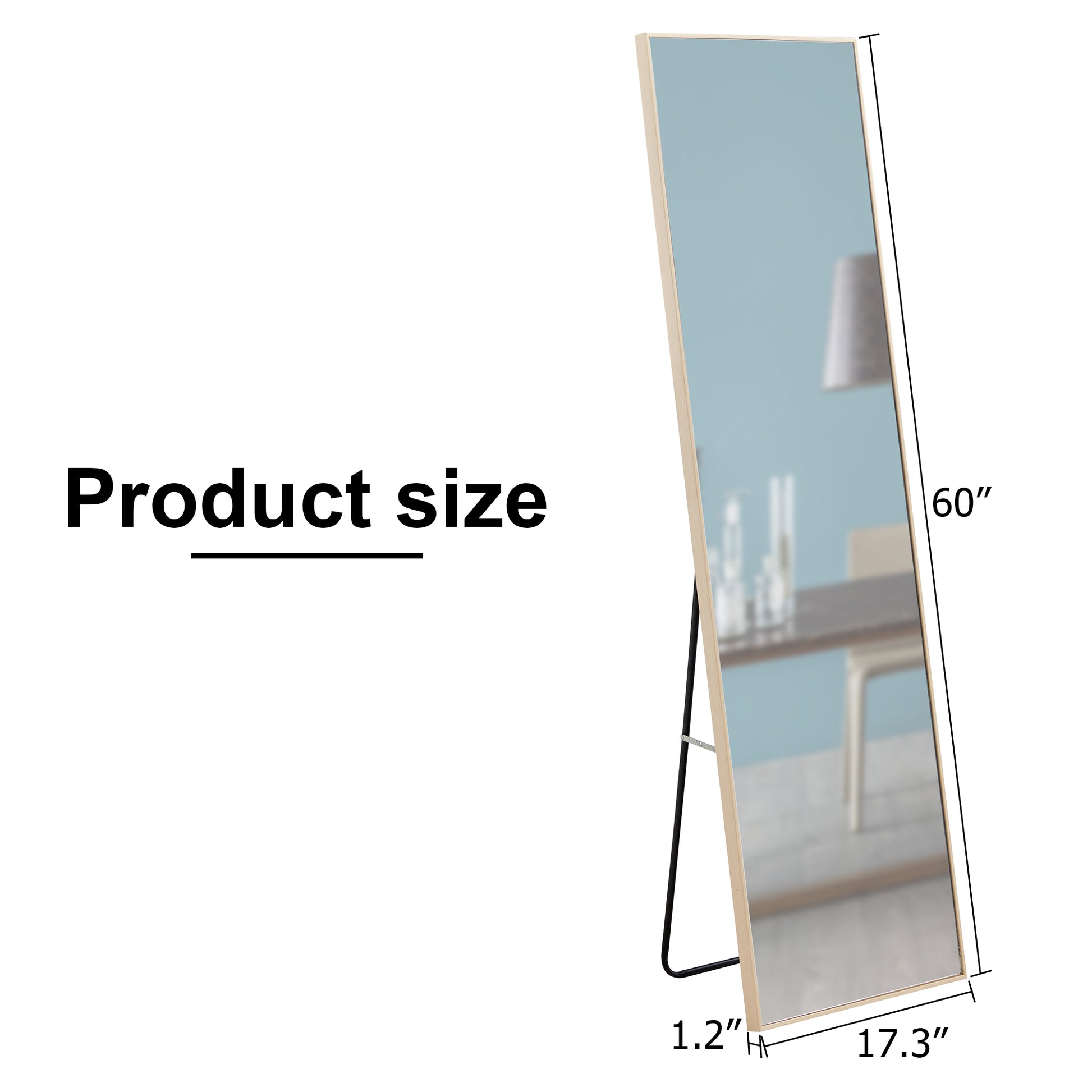 The3Rd Generation Packaging Upgrade Includes A Light Oak Solid Wood Frame Full Length Mirror, Dressing Mirror, Bedroom Entrance, Decorative Mirror, Clothing Store, And Floor Mounted Mirror. 60" *17.3" Light Oak Glass