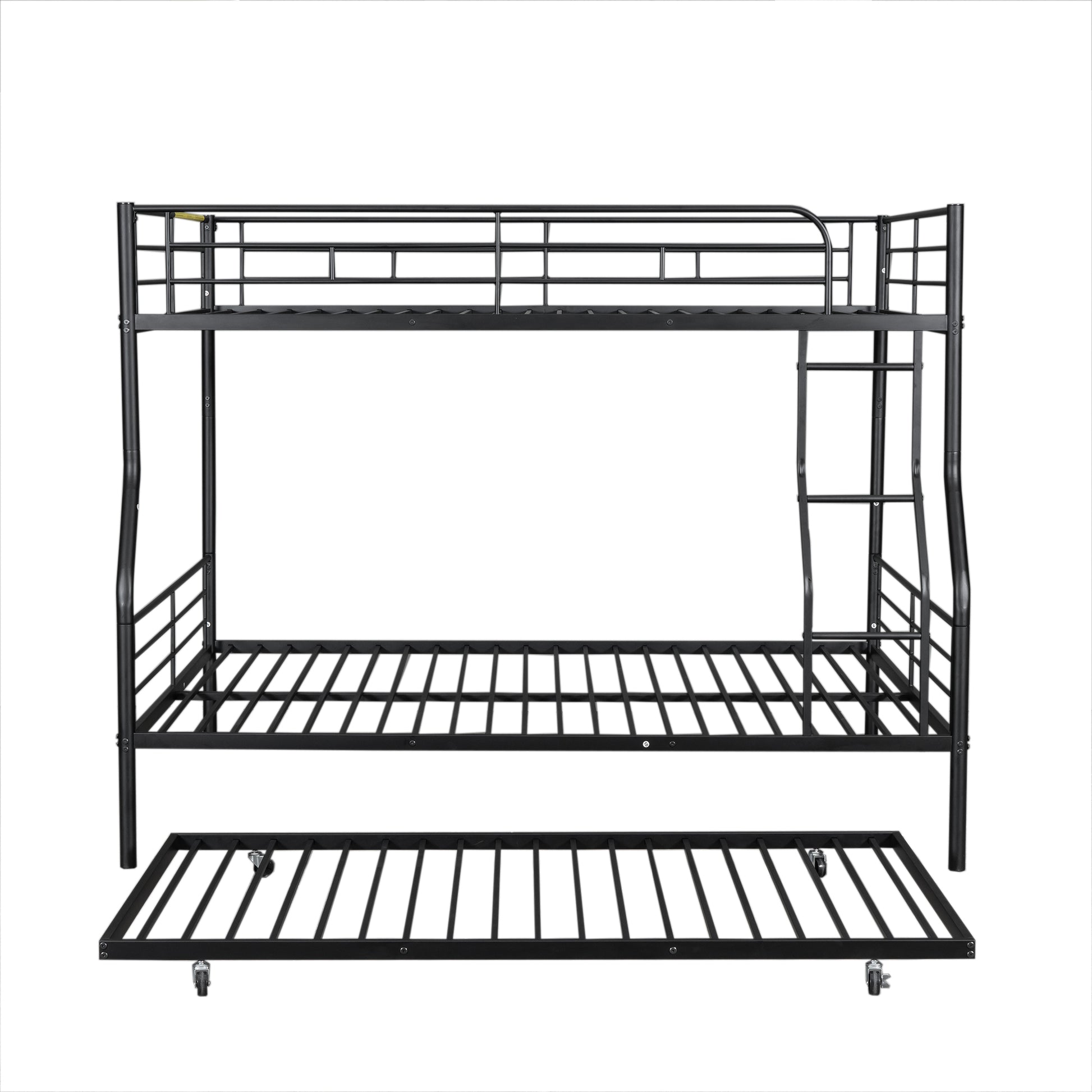 Full Xl Over Queen Metal Bunk Bed With Trundle, Black Full Xl Black Iron