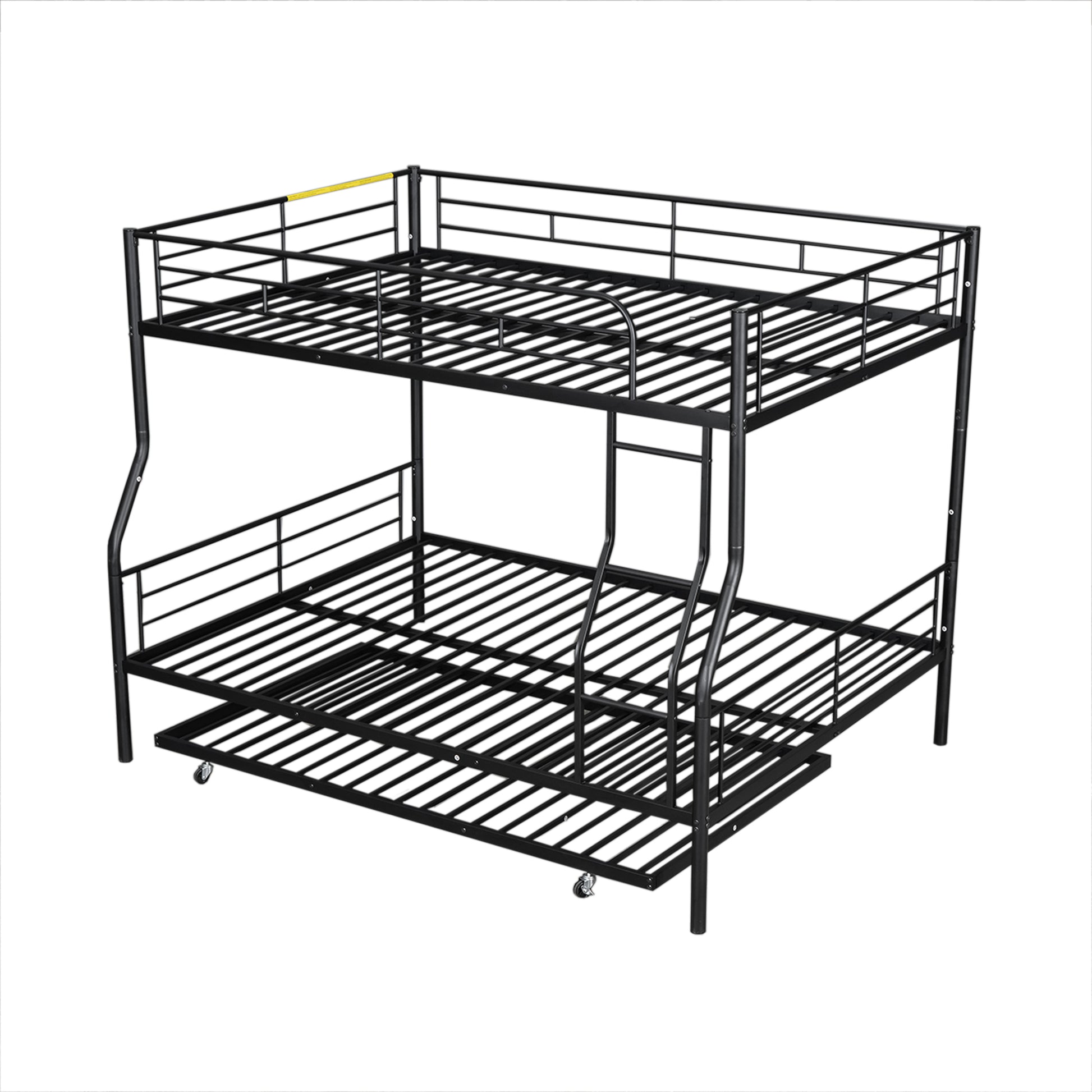 Full Xl Over Queen Metal Bunk Bed With Trundle, Black Full Xl Black Iron