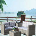 4 Piece Patio Sectional Wicker Rattan Outdoor Furniture Sofa Set With Storage Box Grey Grey Iron