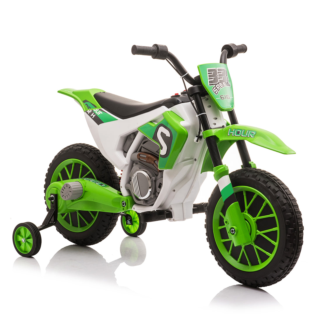 12V Kids Ride On Toy Motorcycle, Electric Motor Toy Bike With Training Wheels For Kids 3 6, Green Green Polypropylene