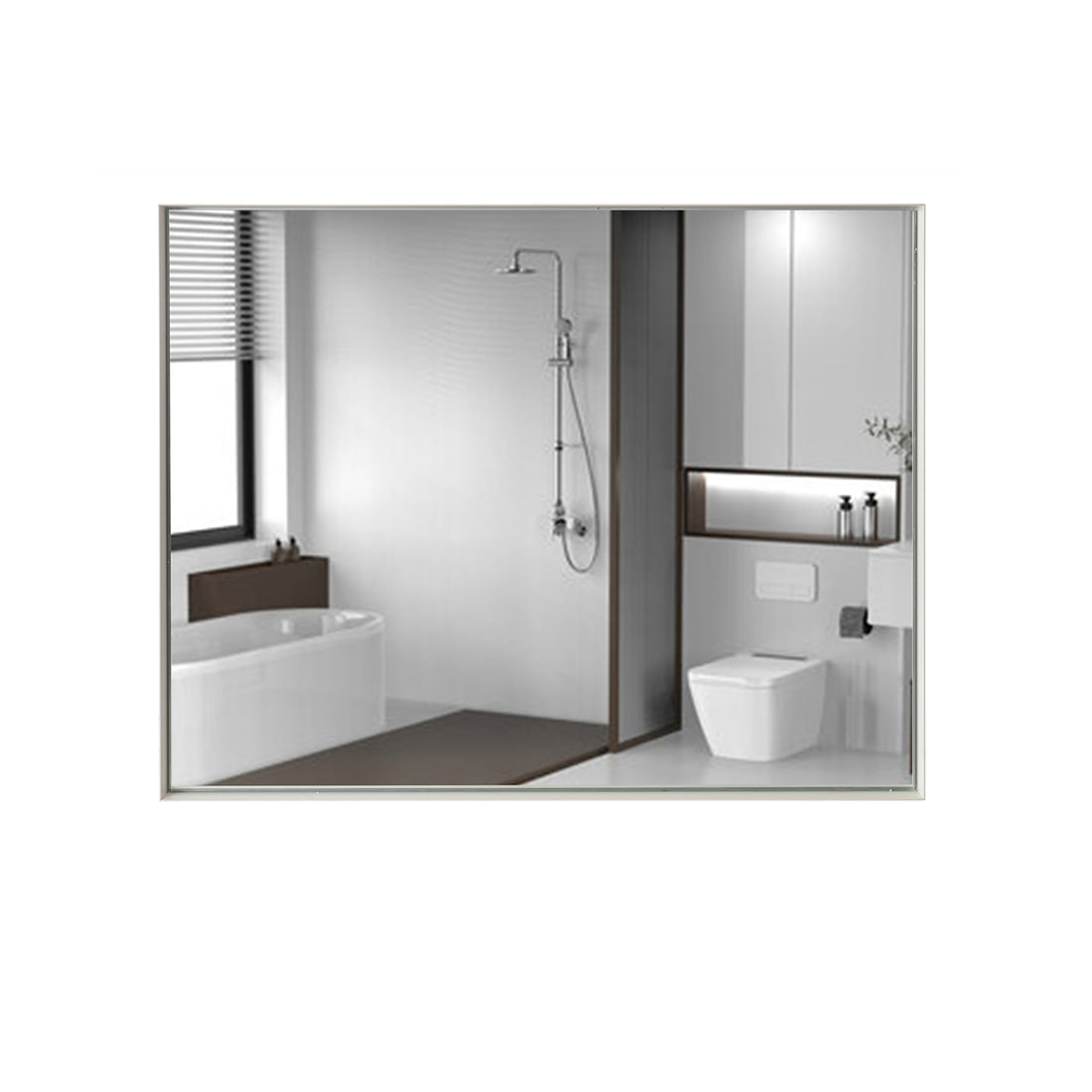 40X30Inch Glossy White Rectangular Wall Mounted Beveled Bathroom Mirror,Square Angle Metal Frame Wall Mounted Bathroom Mirrors For Wall Horizontal & Vertical White Luxury Glass Aluminium Alloy