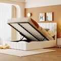 Full Size Upholstered Platform Bed With A Hydraulic Storage System White White Upholstered