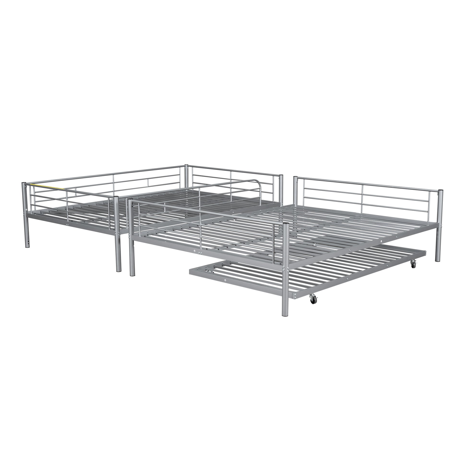 Full Xl Over Queen Metal Bunk Bed With Trundle, Silver Full Xl Silver Iron