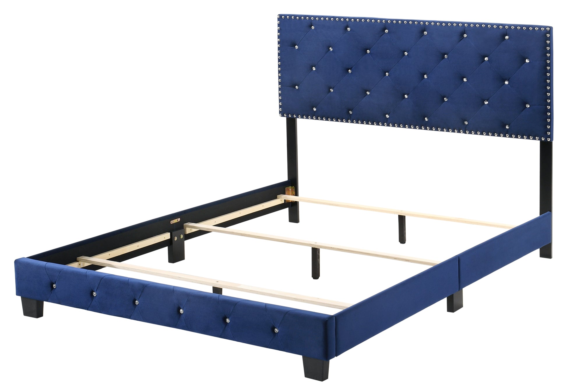 Noble Navy Queen Bed With Transitional Flair Navy Blue Foam Velvet