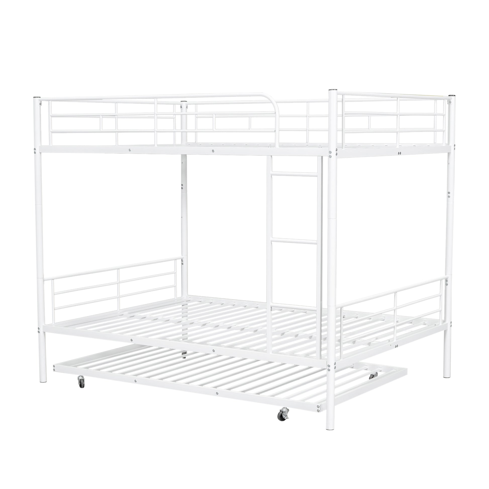 Full Over Full Metal Bunk Bed With Trundle, White White Iron