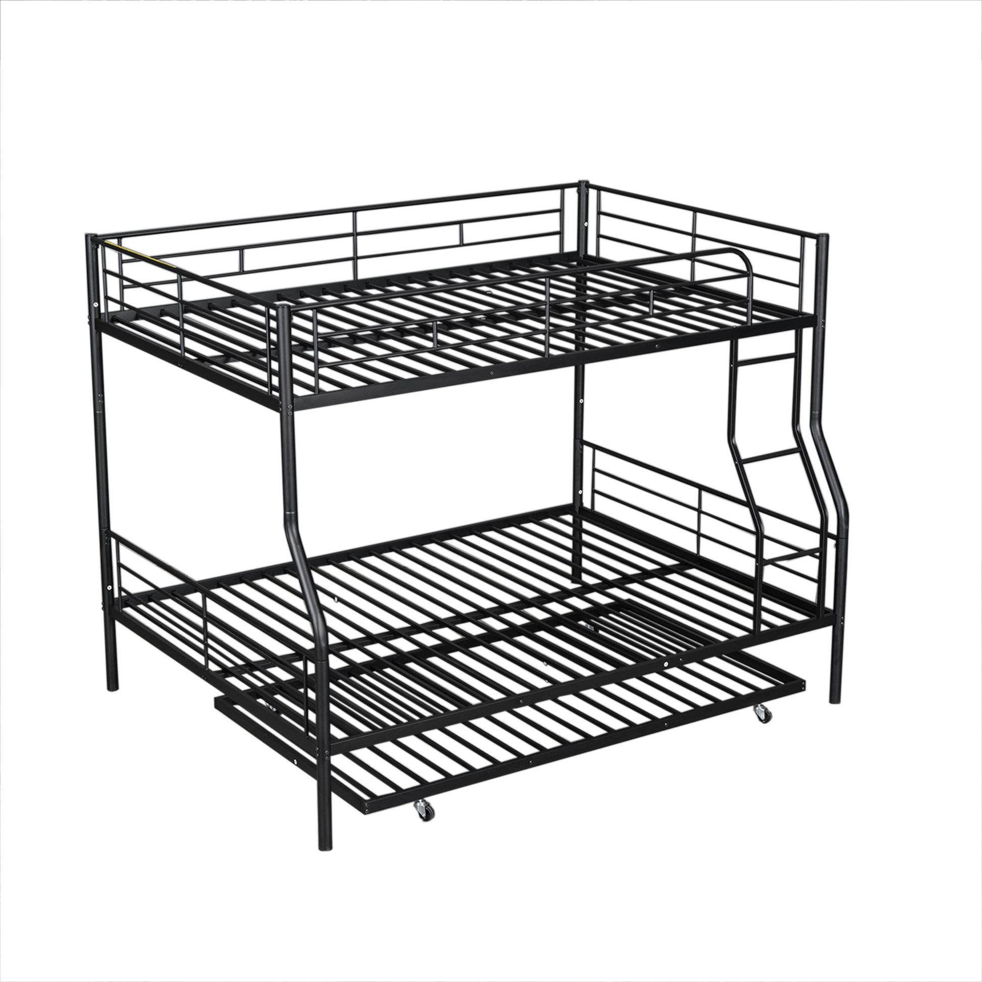 Full Xl Over Queen Metal Bunk Bed With Trundle, Black Full Xl Black Iron