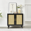 Side Panel Buffet Cabinet With Natural Rattan Door, Rattan Storage Cabinet With Adjustable Shelves, Side Panel And Buffet With Storage Space, Modern Console Cabinet In Bedroom And Living Room Black Modern Particle Board