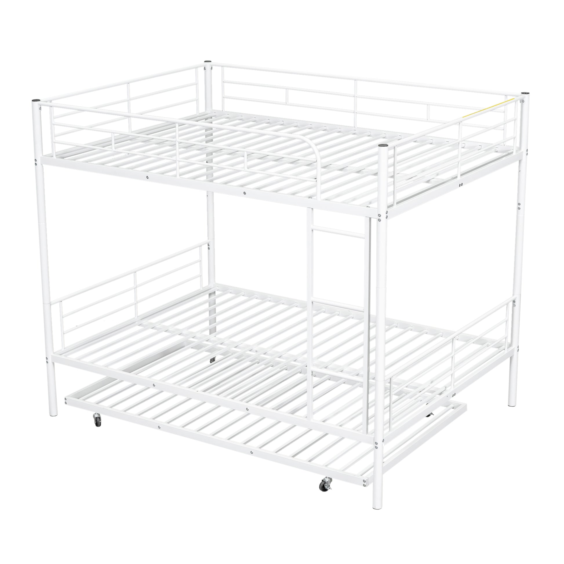 Full Over Full Metal Bunk Bed With Trundle, White White Iron