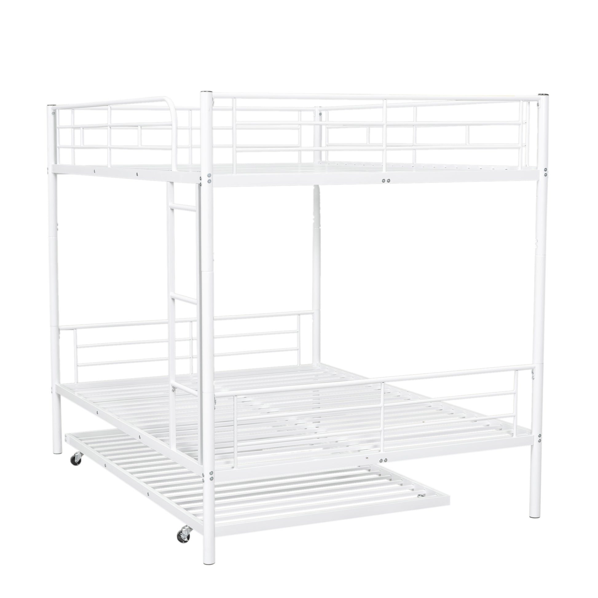 Full Over Full Metal Bunk Bed With Trundle, White White Iron