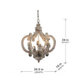 French Country Wood Chandelier, 6 Light Farmhouse Pendant Light Fixture With Adjustable Chain For Kitchen Foyer Hallway Entryway, Bulb Not Included Beige Mdf Metal