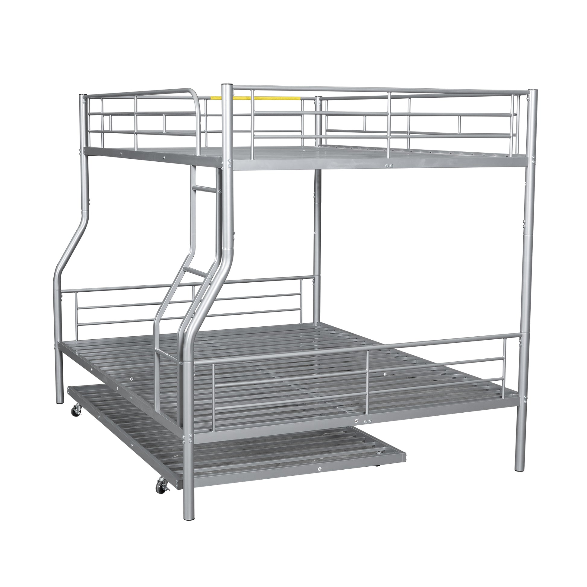 Full Xl Over Queen Metal Bunk Bed With Trundle, Silver Full Xl Silver Iron