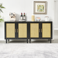 Side Panel Buffet Cabinet With Natural Rattan Door, Rattan Storage Cabinet With Adjustable Shelves, Side Panel And Buffet With Storage Space, Modern Console Cabinet In Bedroom And Living Room Black Modern Particle Board