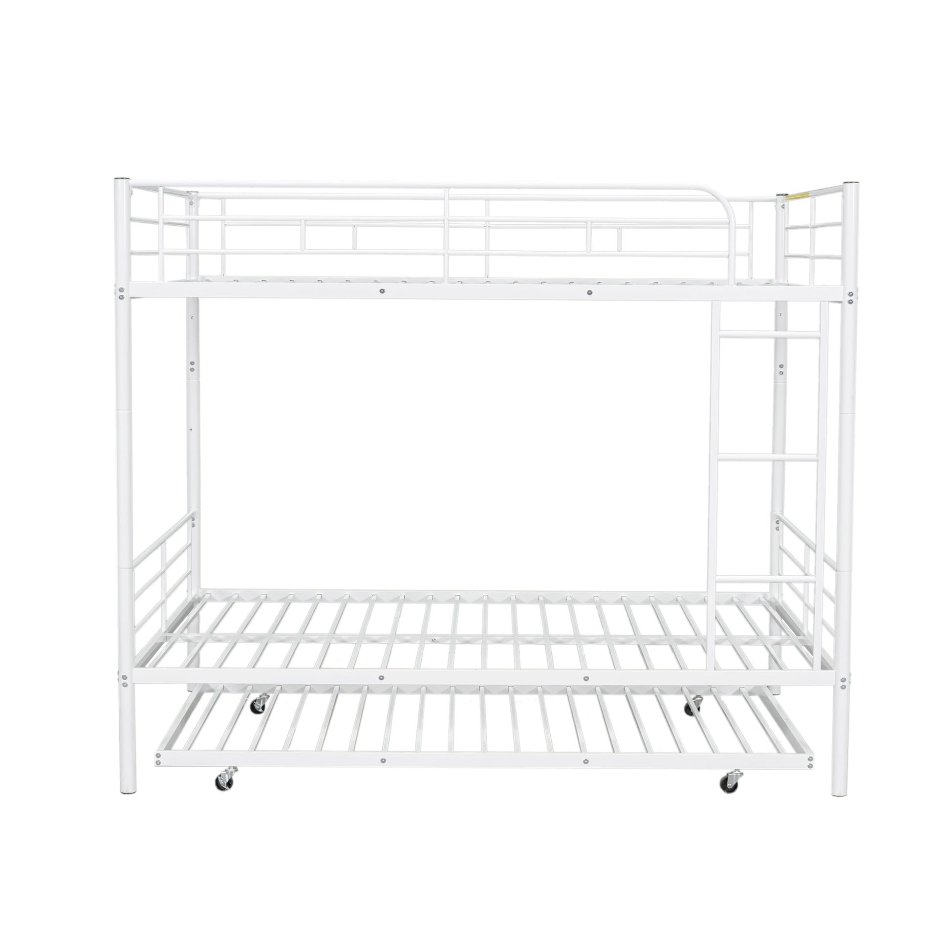 Full Over Full Metal Bunk Bed With Trundle, White White Iron